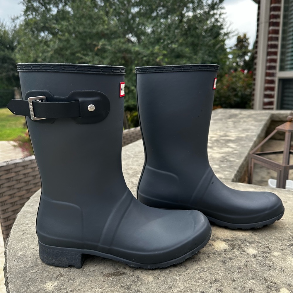 HUNTER ORIGINAL SHORT WATERPROOF RAIN BOOTS SIZE 8 MATTE BLACK